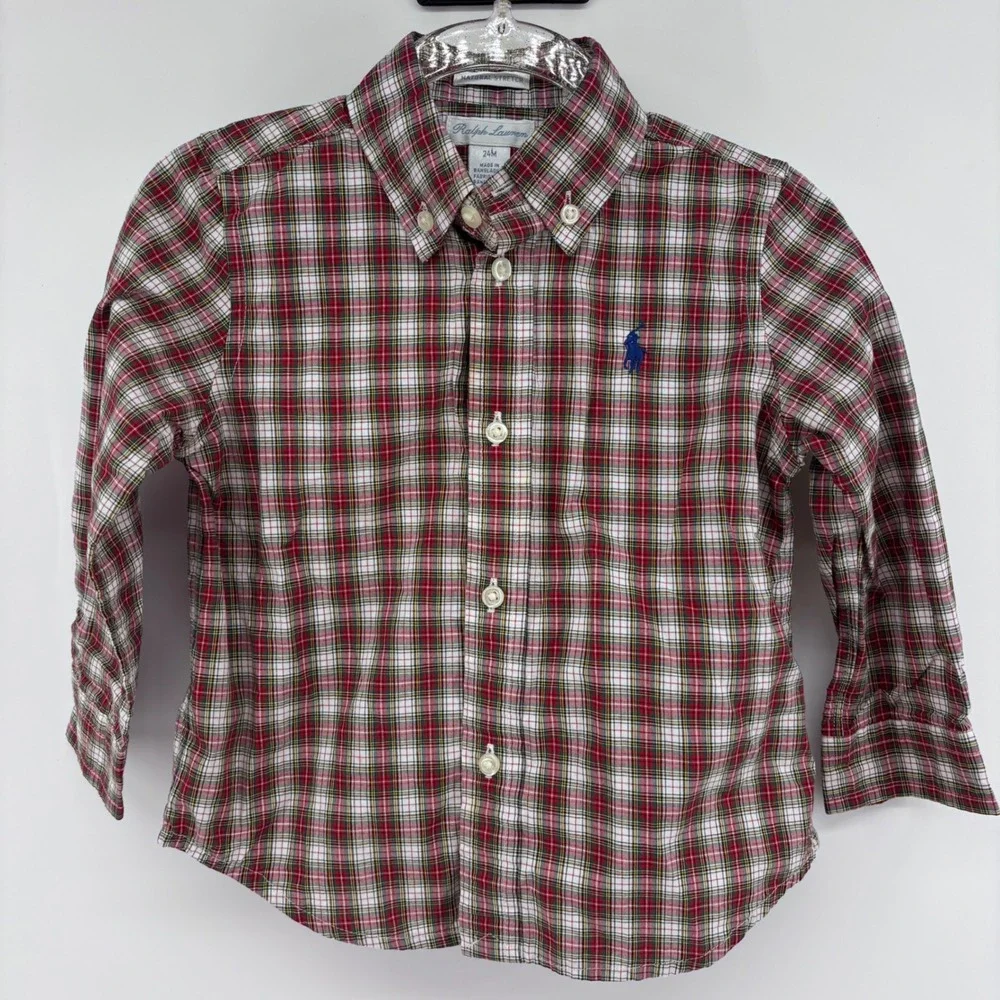 Ralph Lauren‎ Plaid Button-Down Shirt - Boy's Size 24M - Long Sleeve